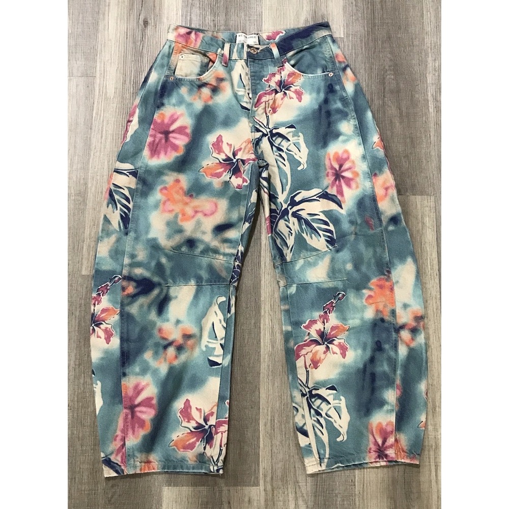 Free People We The Free Good Luck Pool Floral Barrel Jeans Size 26